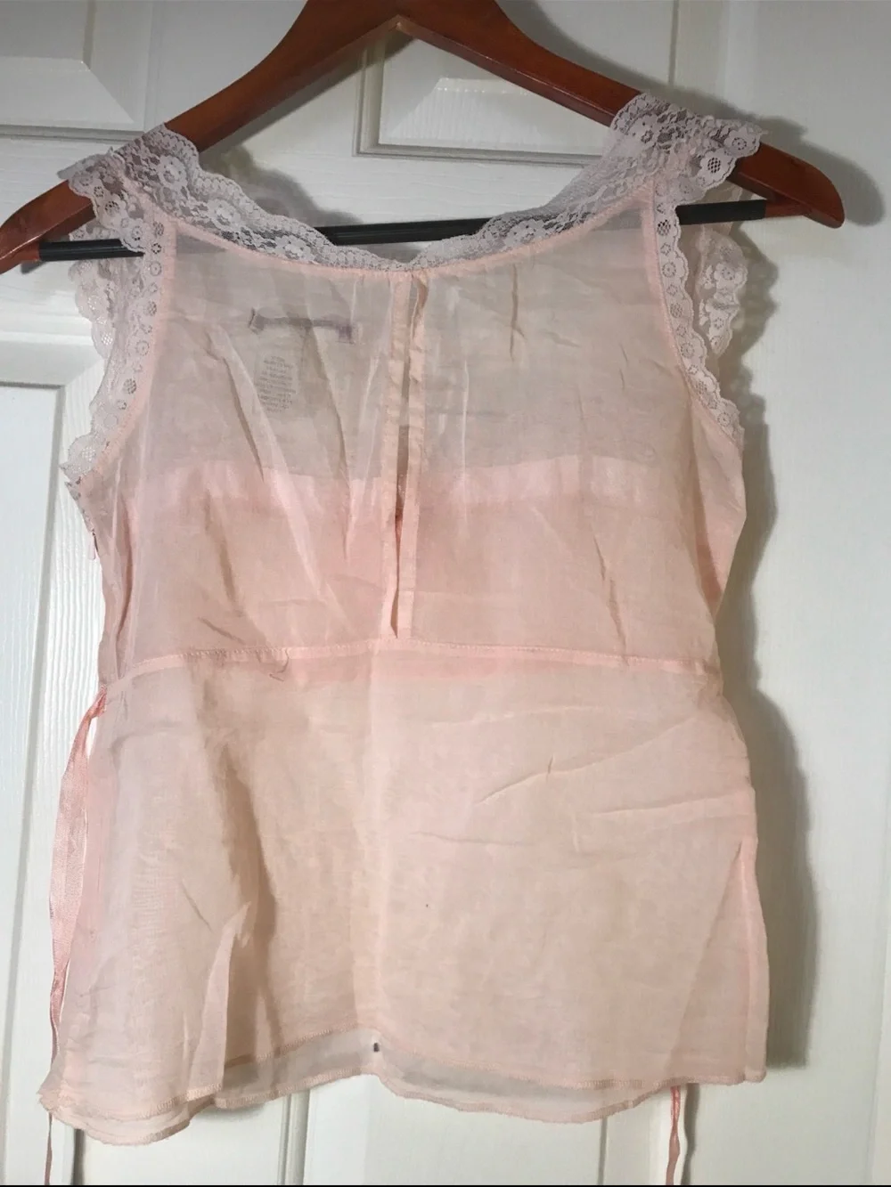 Free People blush pink lace-trim cami, side zipper opening, very soft cotton